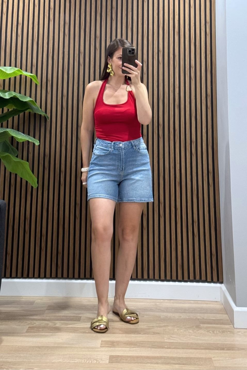 Yüksek Bel Denim Şort Taşlanmış Mavi