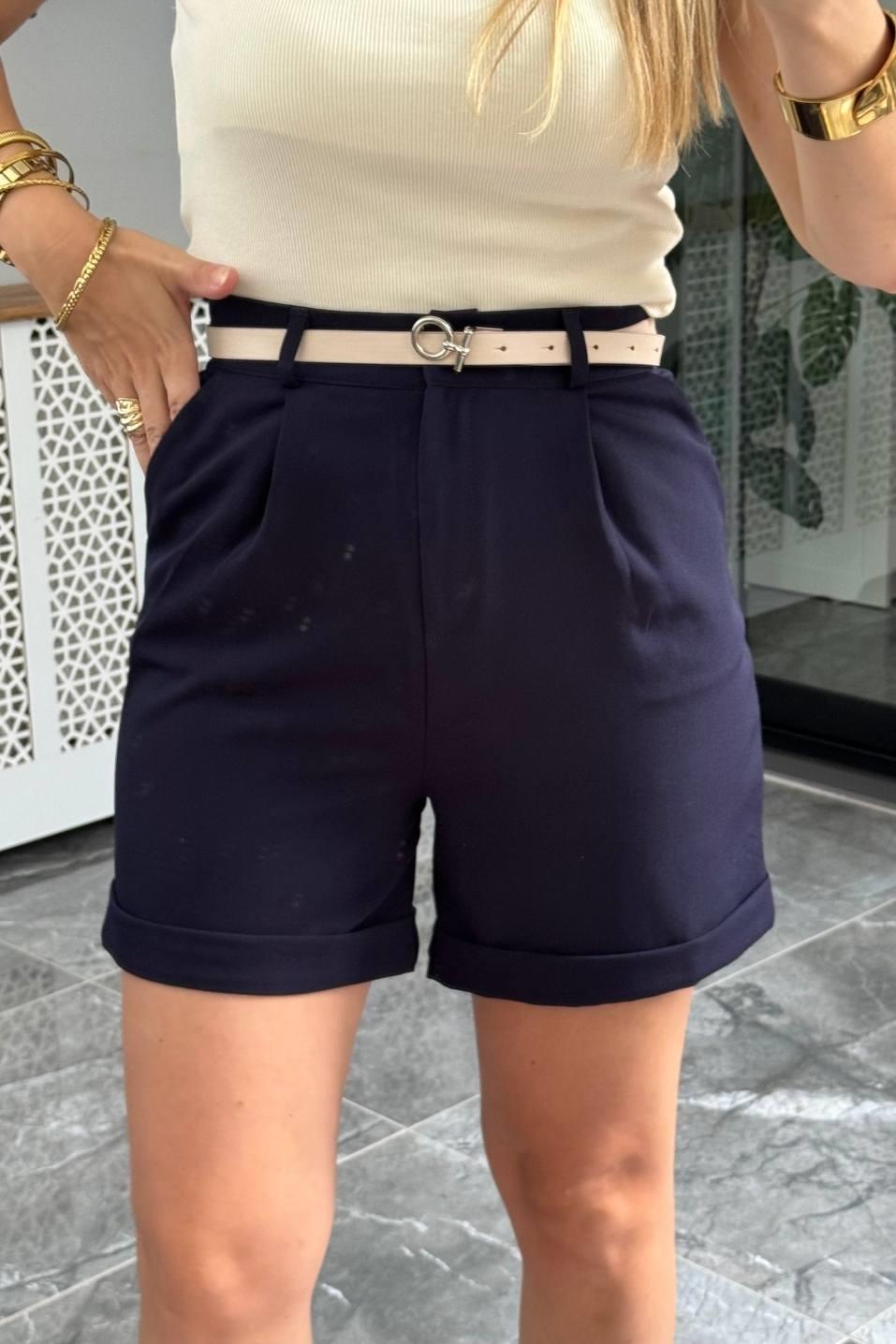 Zr Model Kemerli Şort Lacivert