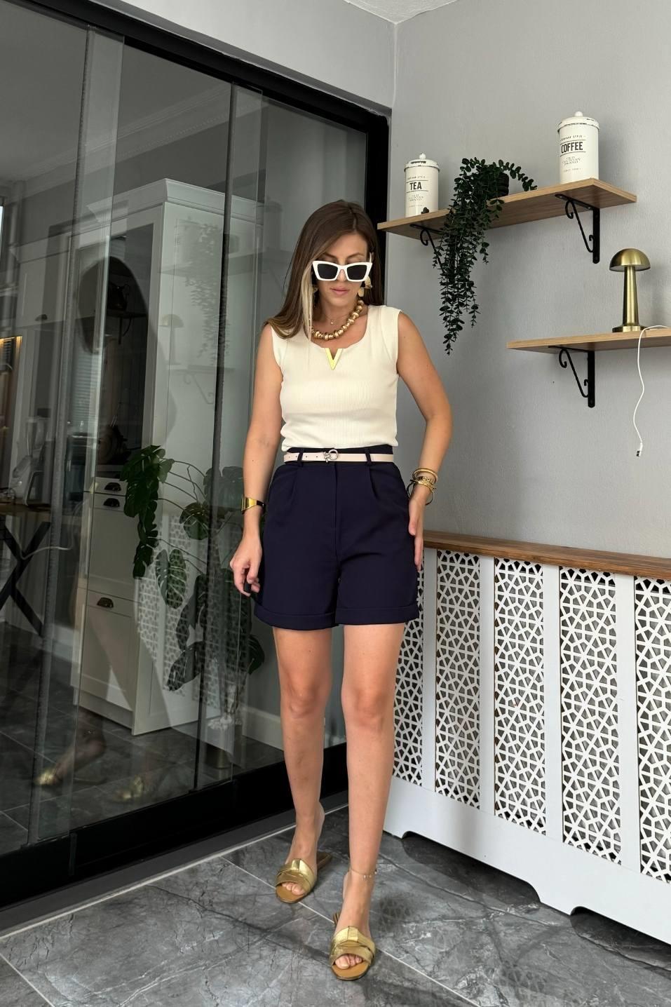 Zr Model Kemerli Şort Lacivert