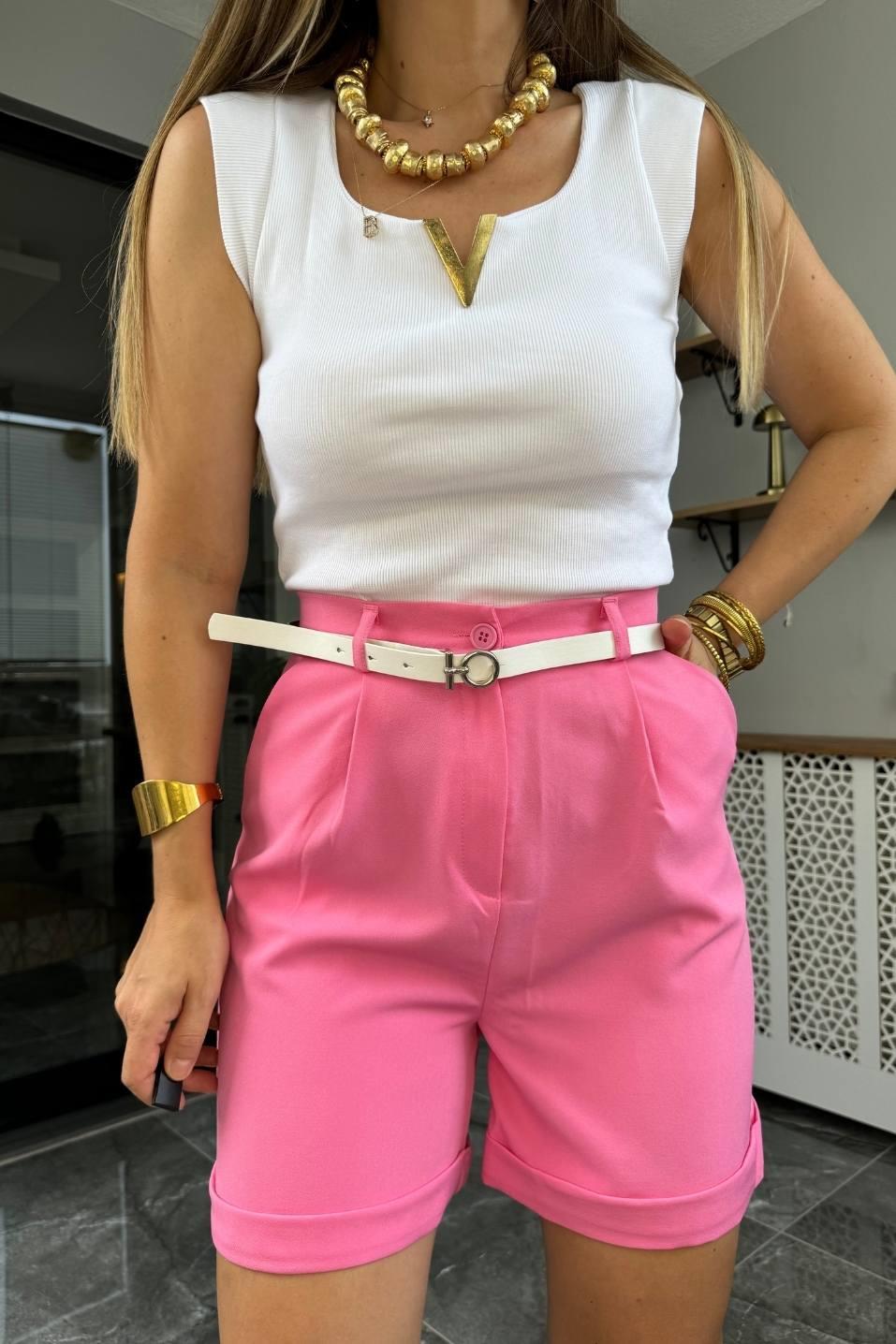 Zr Model Kemerli Şort Pembe