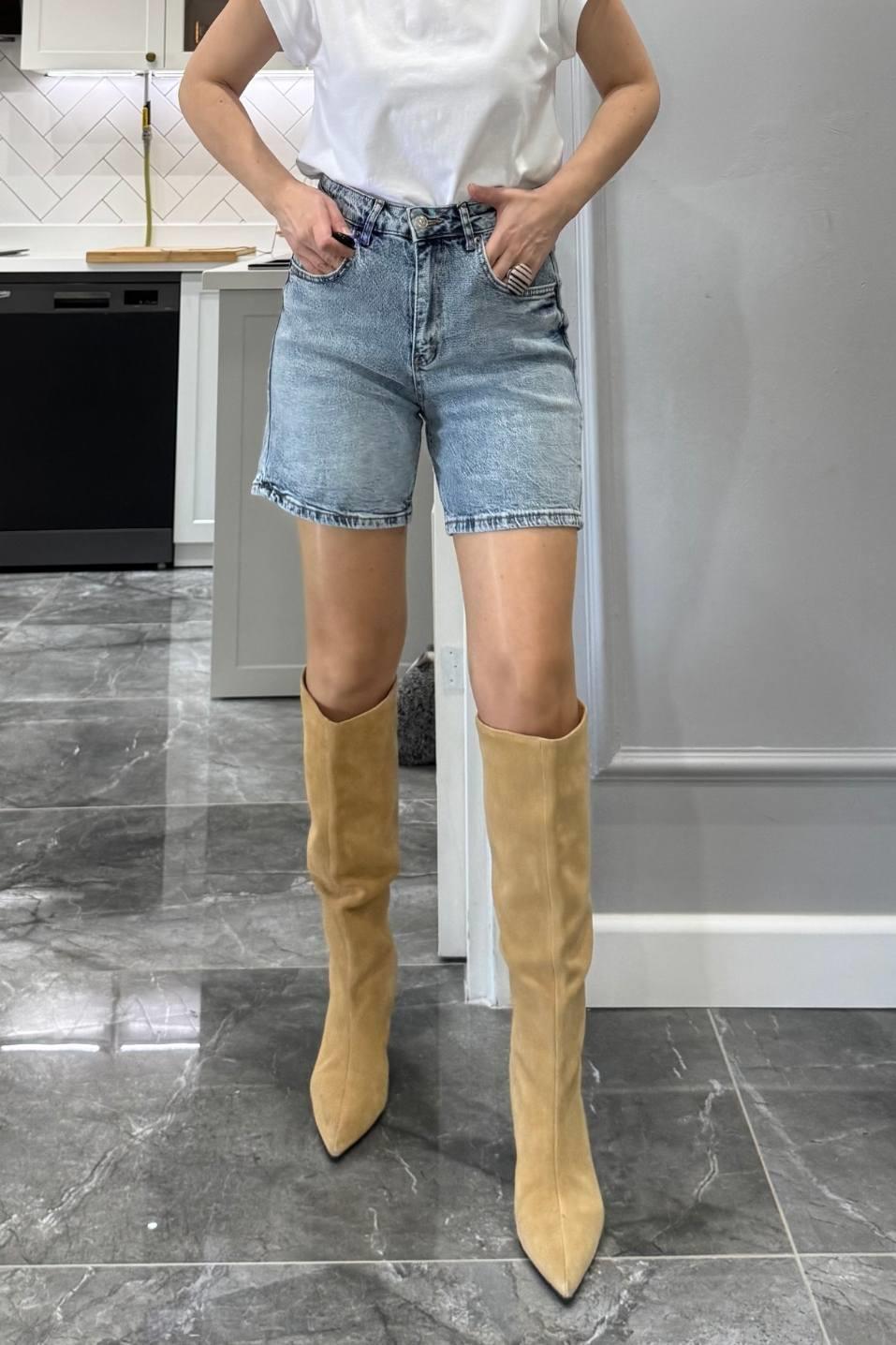 Zr Model Şehir Boy Denim Şort Mavi