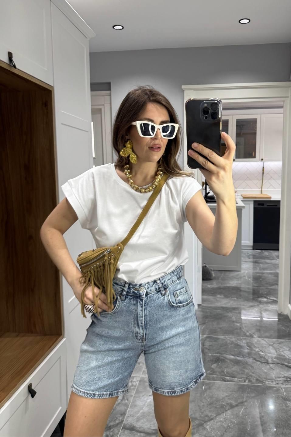 Zr Model Şehir Boy Denim Şort Mavi