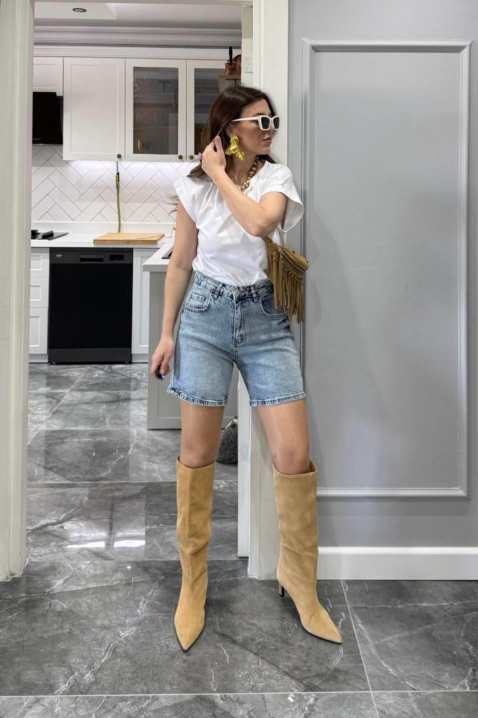 Zr Model Şehir Boy Denim Şort Mavi