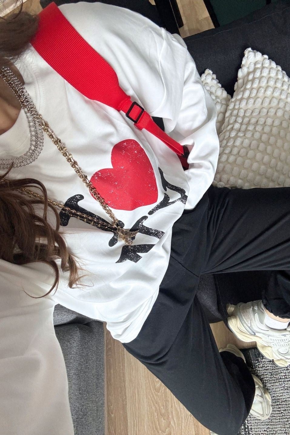 I Love NY Baskılı Oversize Sweatshirt Ekru