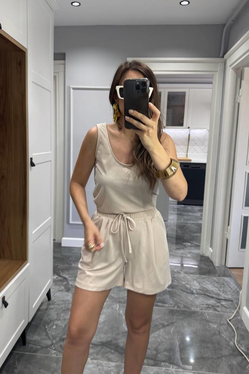 Modal Bluz Şort İkili Takım Taş