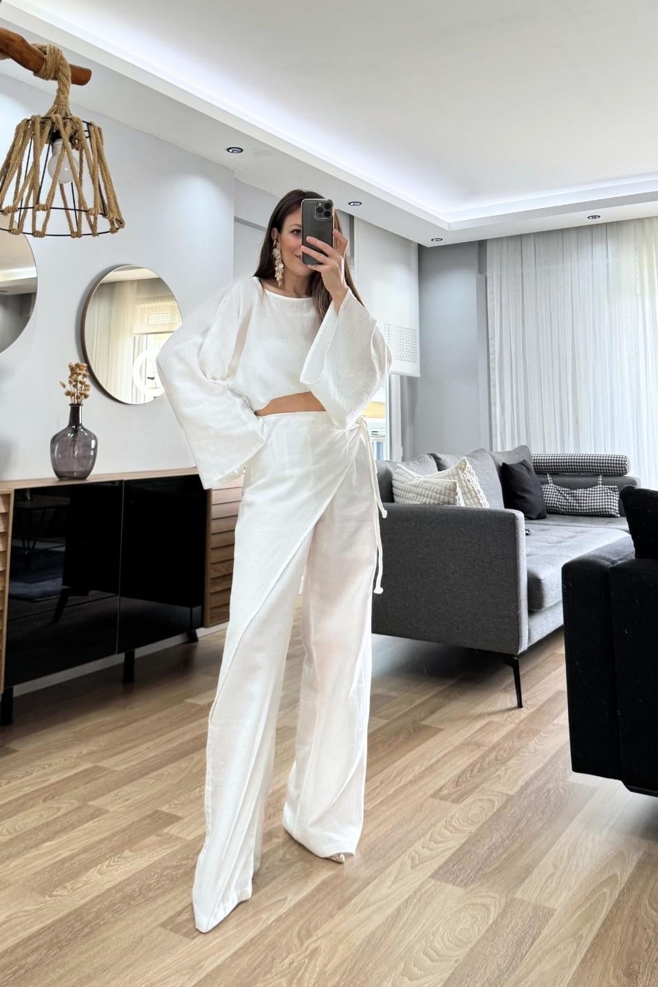 Solea Taş Detaylı Müslin Takım Beyaz