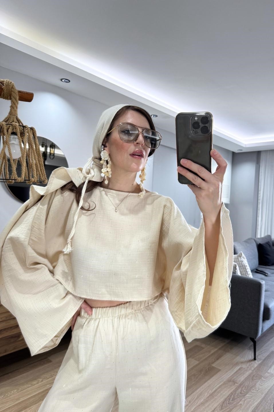 Solea Taş Detaylı Müslin Takım Bej