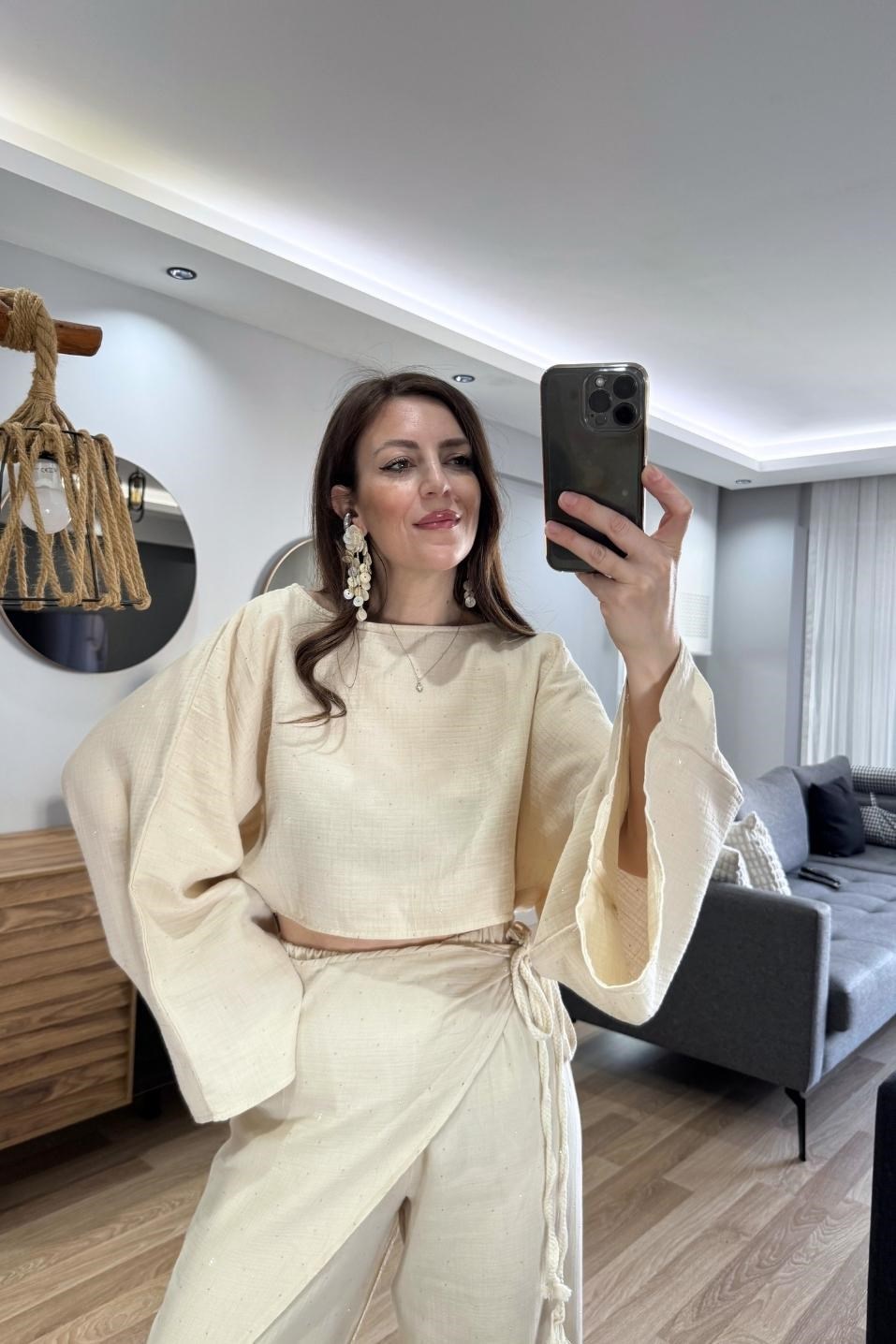Solea Taş Detaylı Müslin Takım Bej