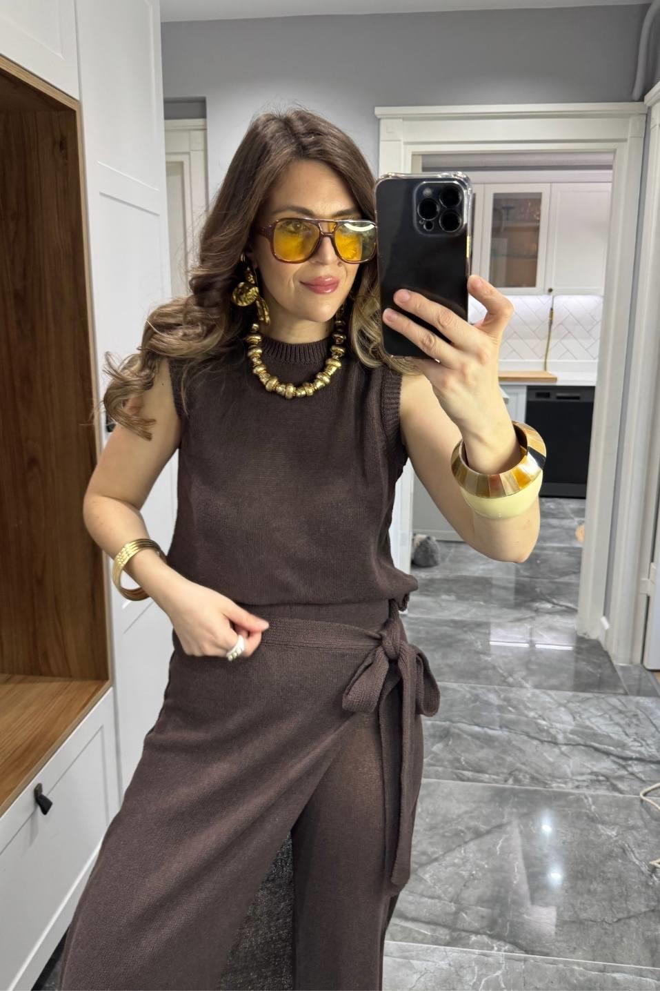 Triko Yazlık İkili Takım Kahverengi