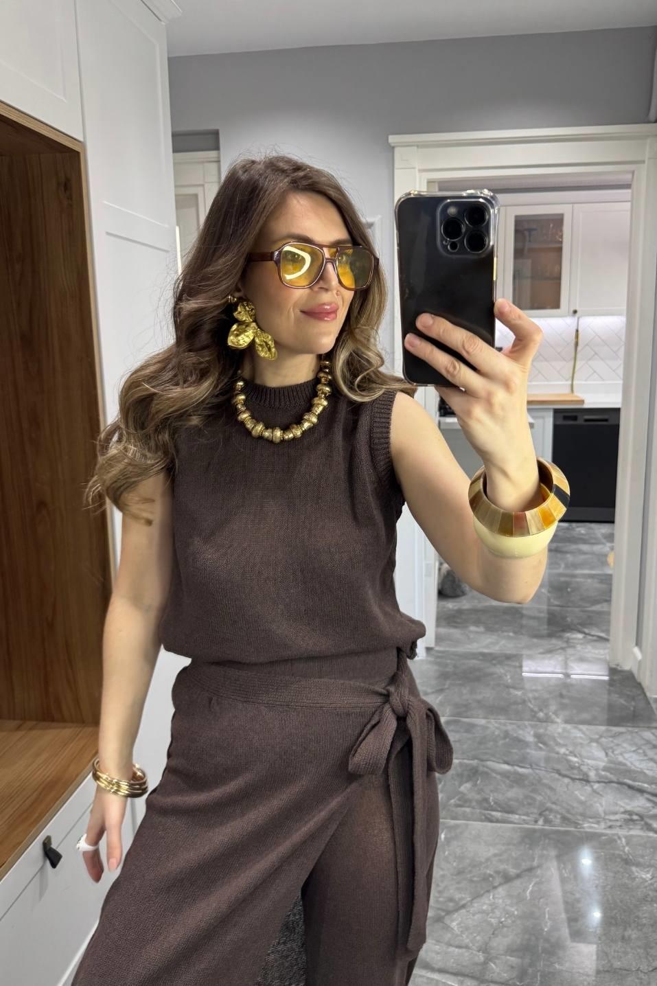 Triko Yazlık İkili Takım Kahverengi