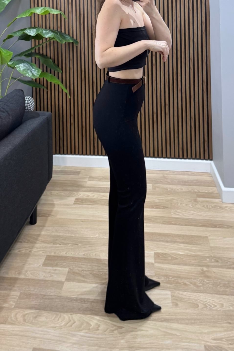 Kemerli Tayt Pantolon Siyah