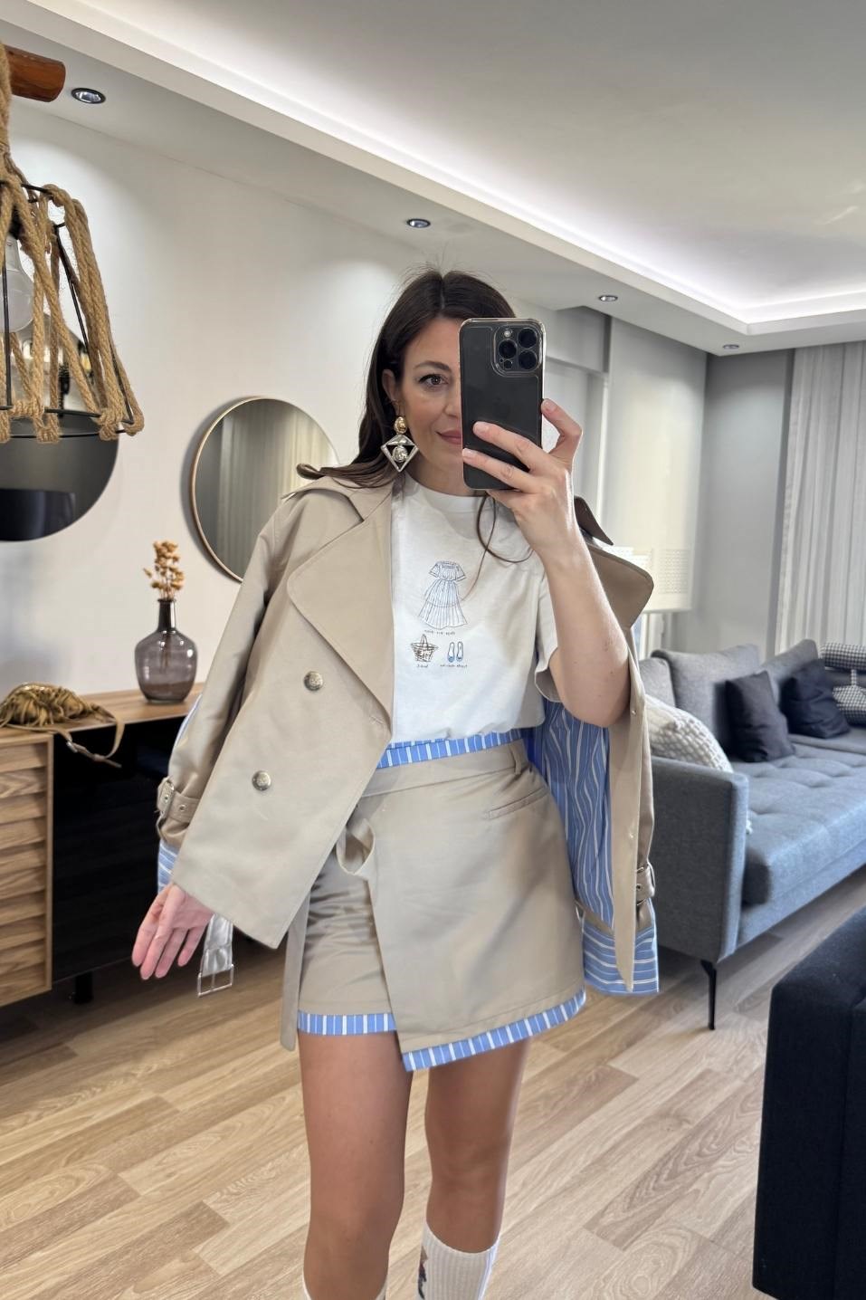 Baskı Detaylı Tişört Beyaz