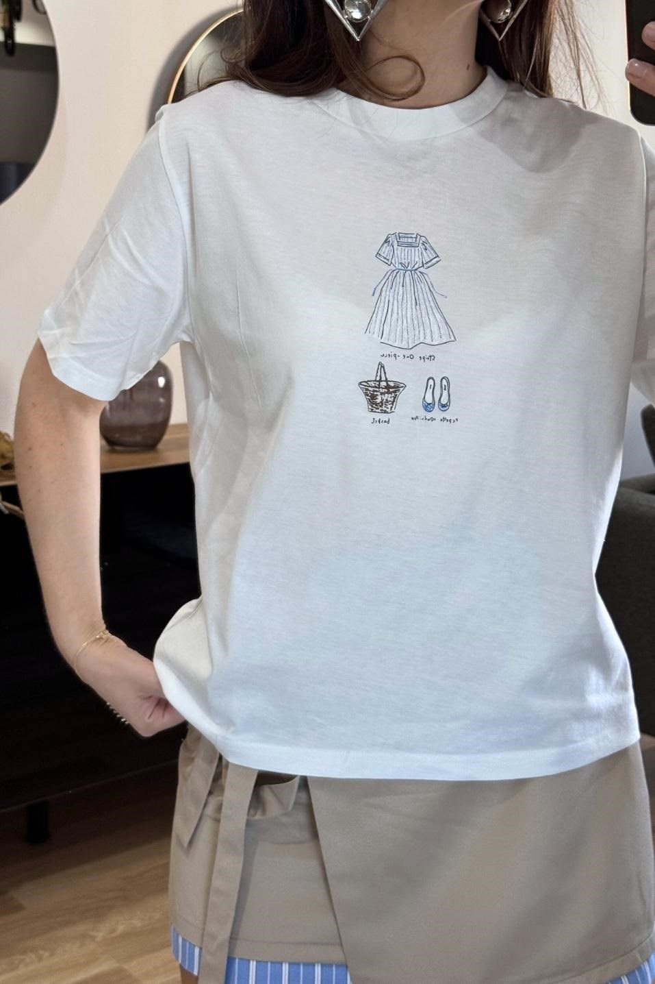 Baskı Detaylı Tişört Beyaz