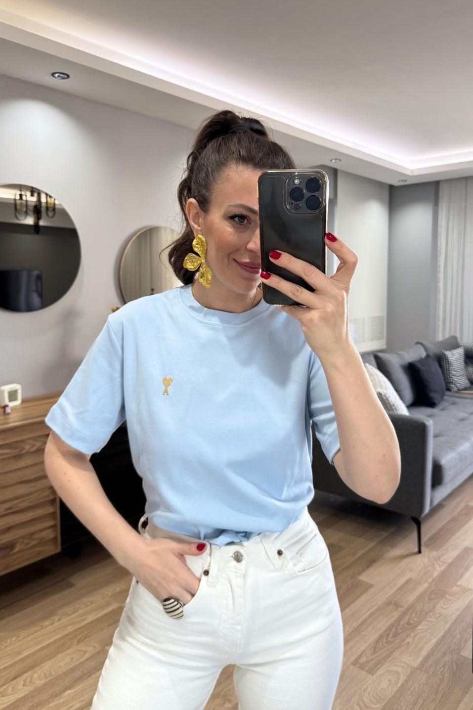 Bisiklet Yaka Premium Tişört Bebe Mavi