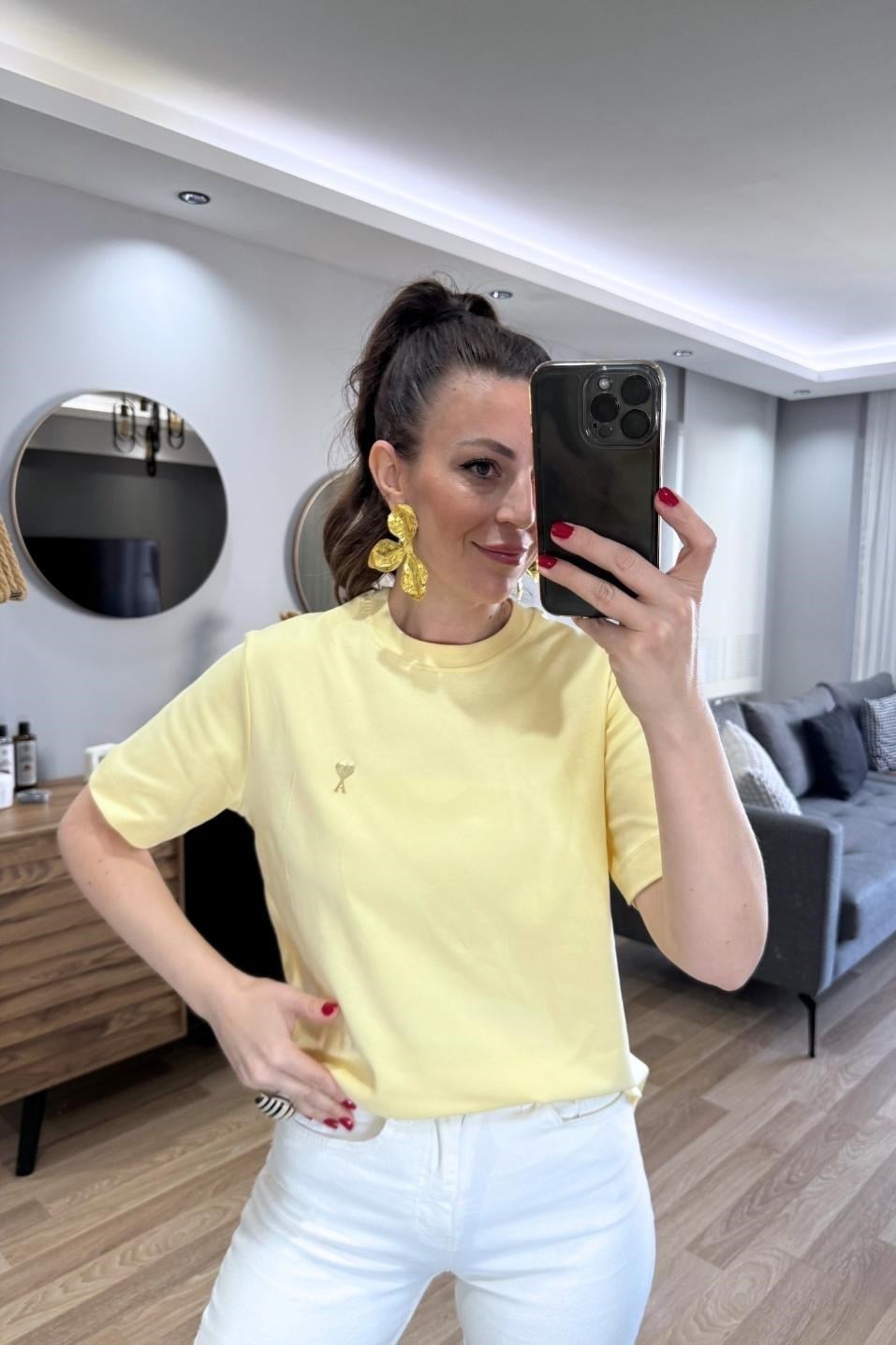 Bisiklet Yaka Premium Tişört Lİmon Sarı