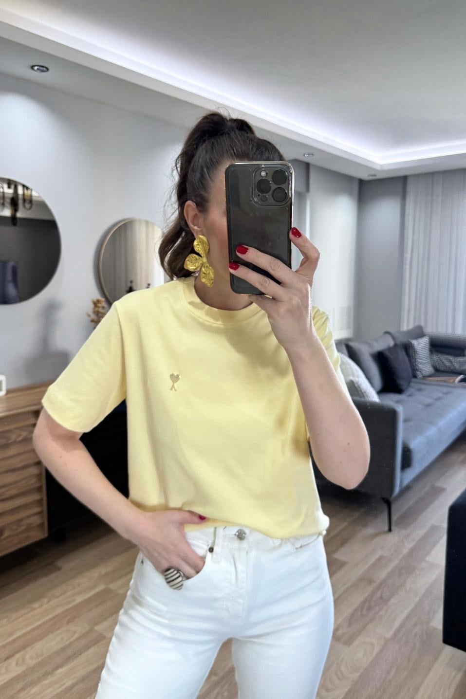 Bisiklet Yaka Premium Tişört Lİmon Sarı