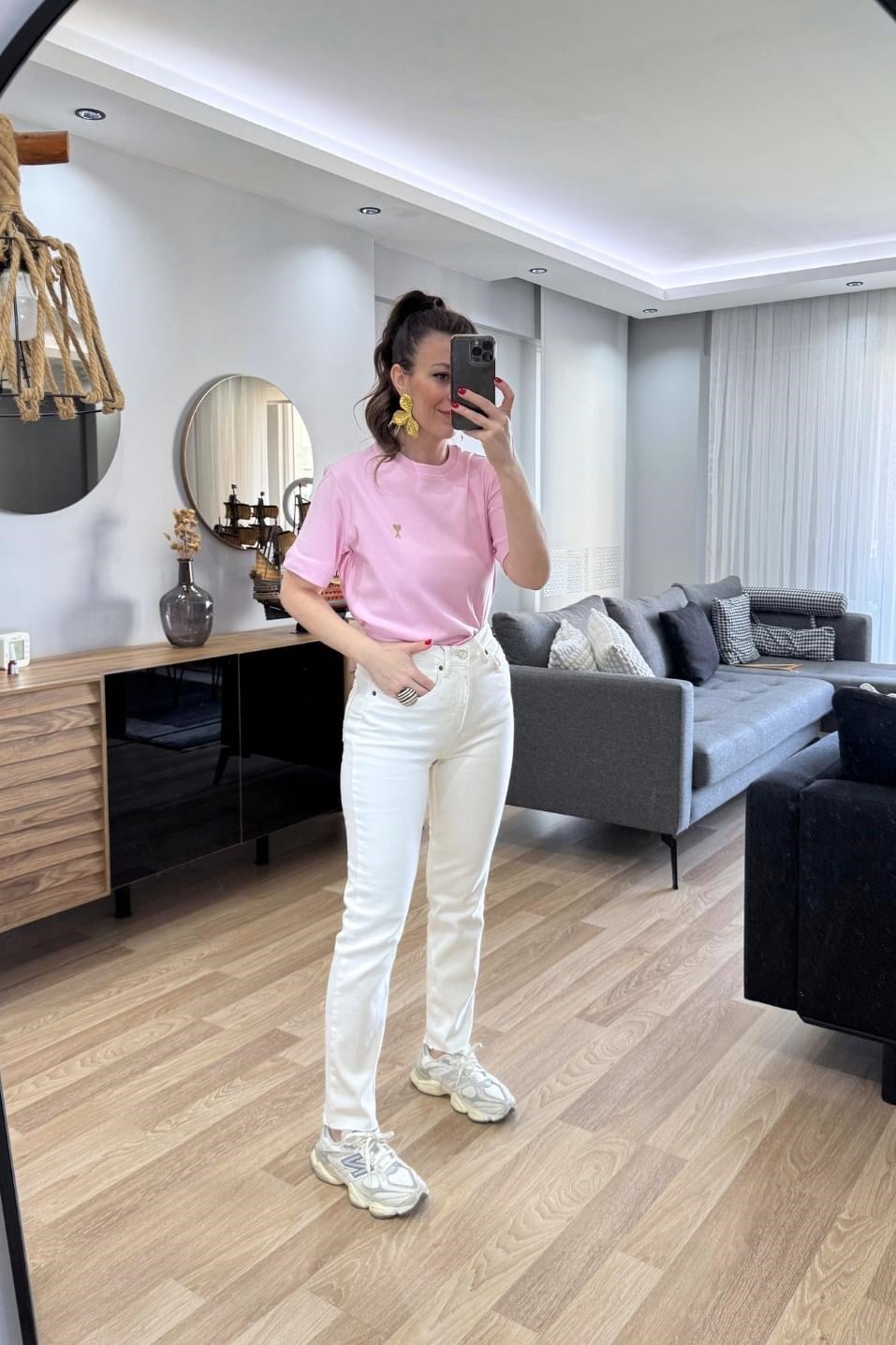 Bisiklet Yaka Premium Tişört Pembe