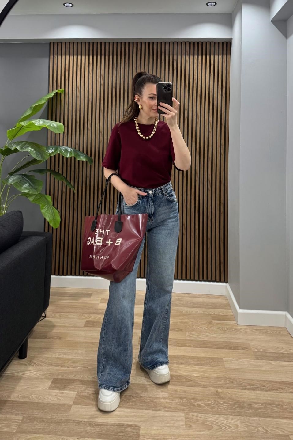 Premium Kısa Kol Tişört Bordo