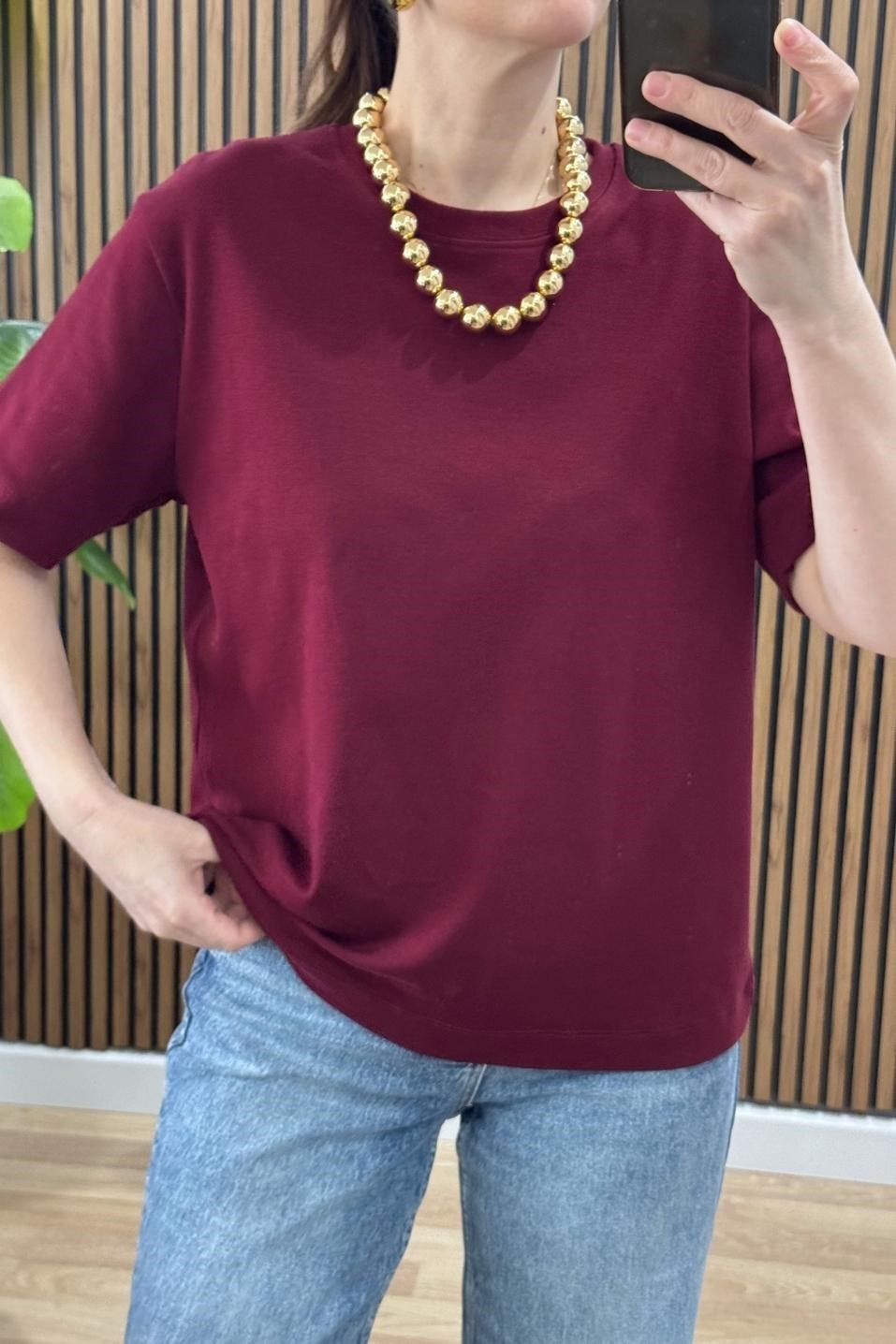 Premium Kısa Kol Tişört Bordo