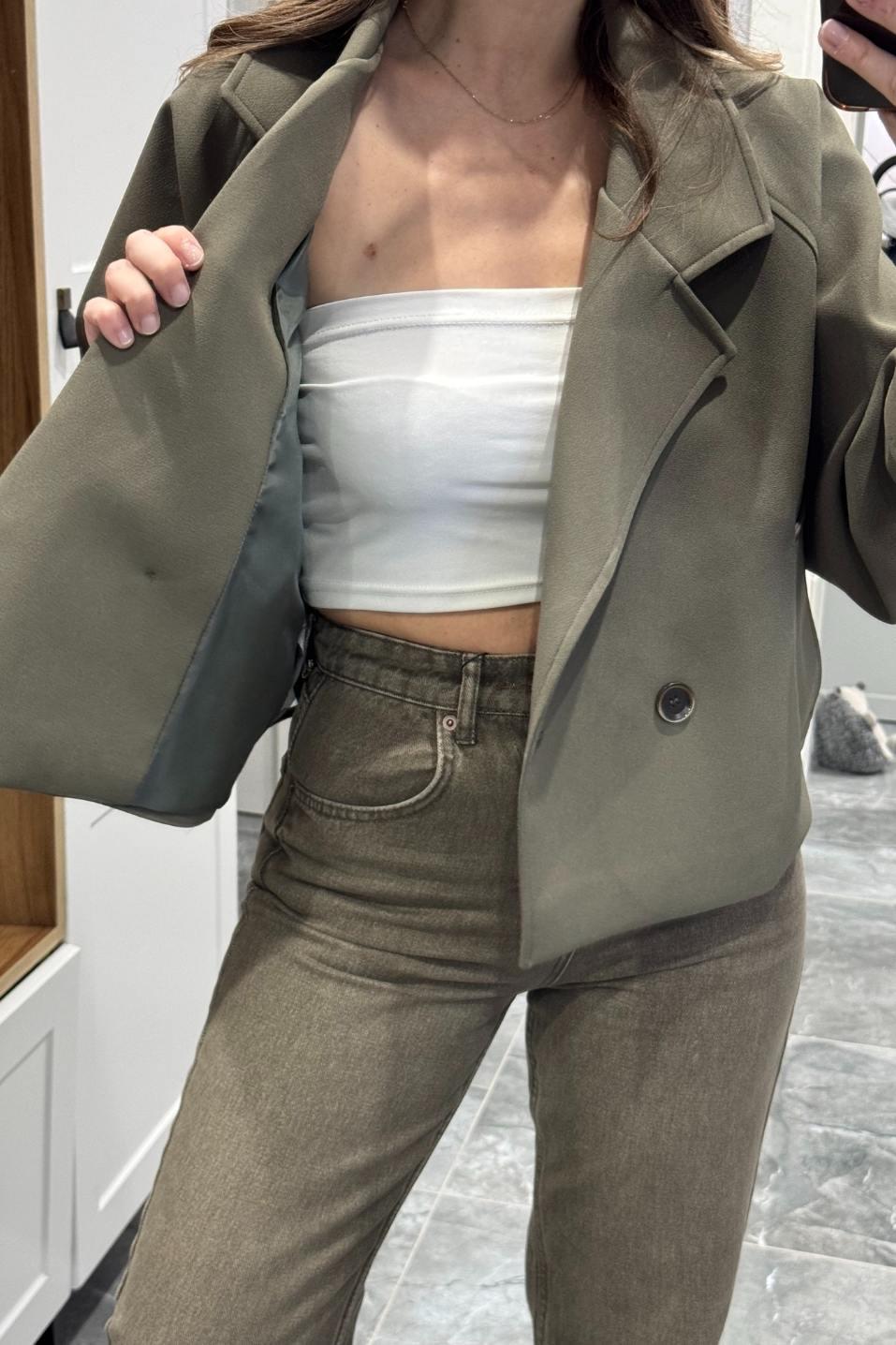Arden Crop Trençkot Haki Yeşil