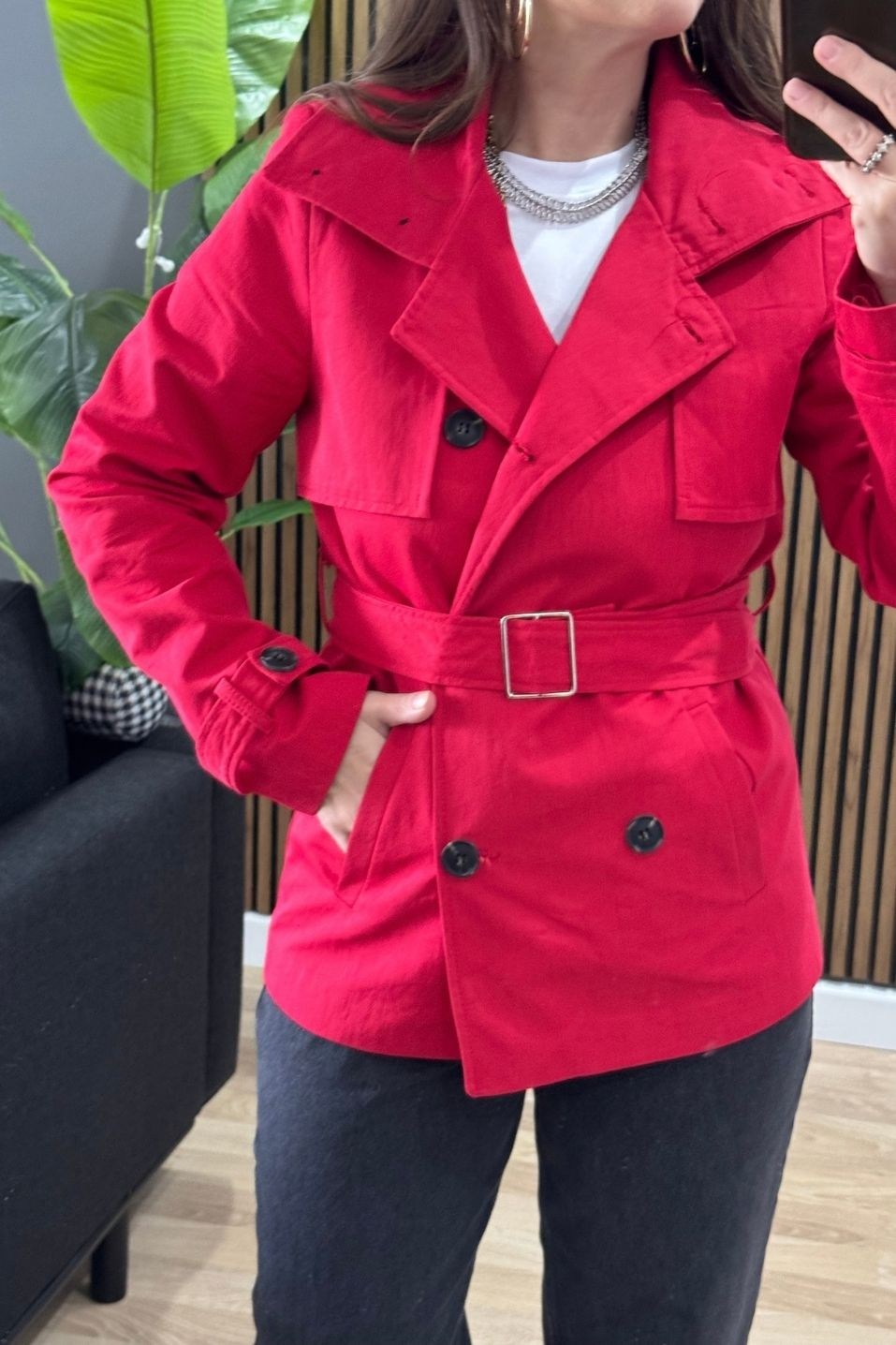 Eloise Pelerin Detaylı Kemerli Trençkot Kırmızı