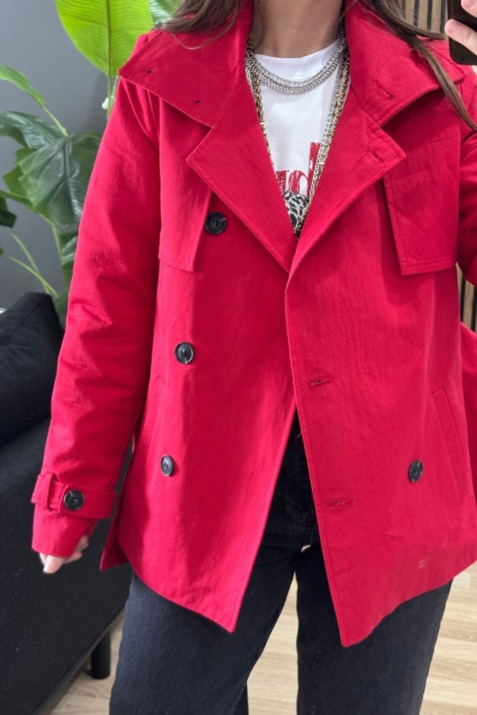 Eloise Pelerin Detaylı Kemerli Trençkot Kırmızı
