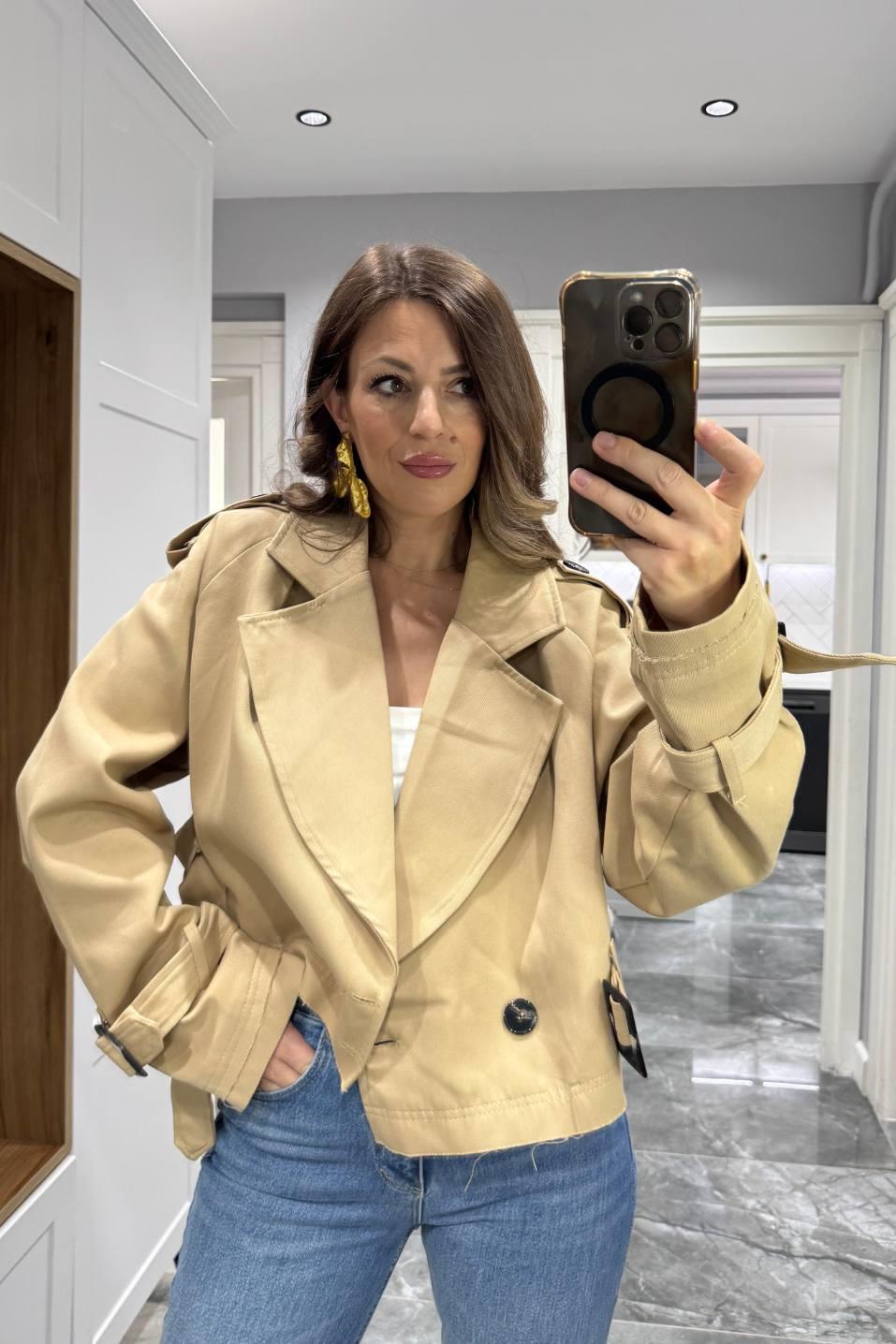 Kuşaklı Premium Kısa Trençkot Camel