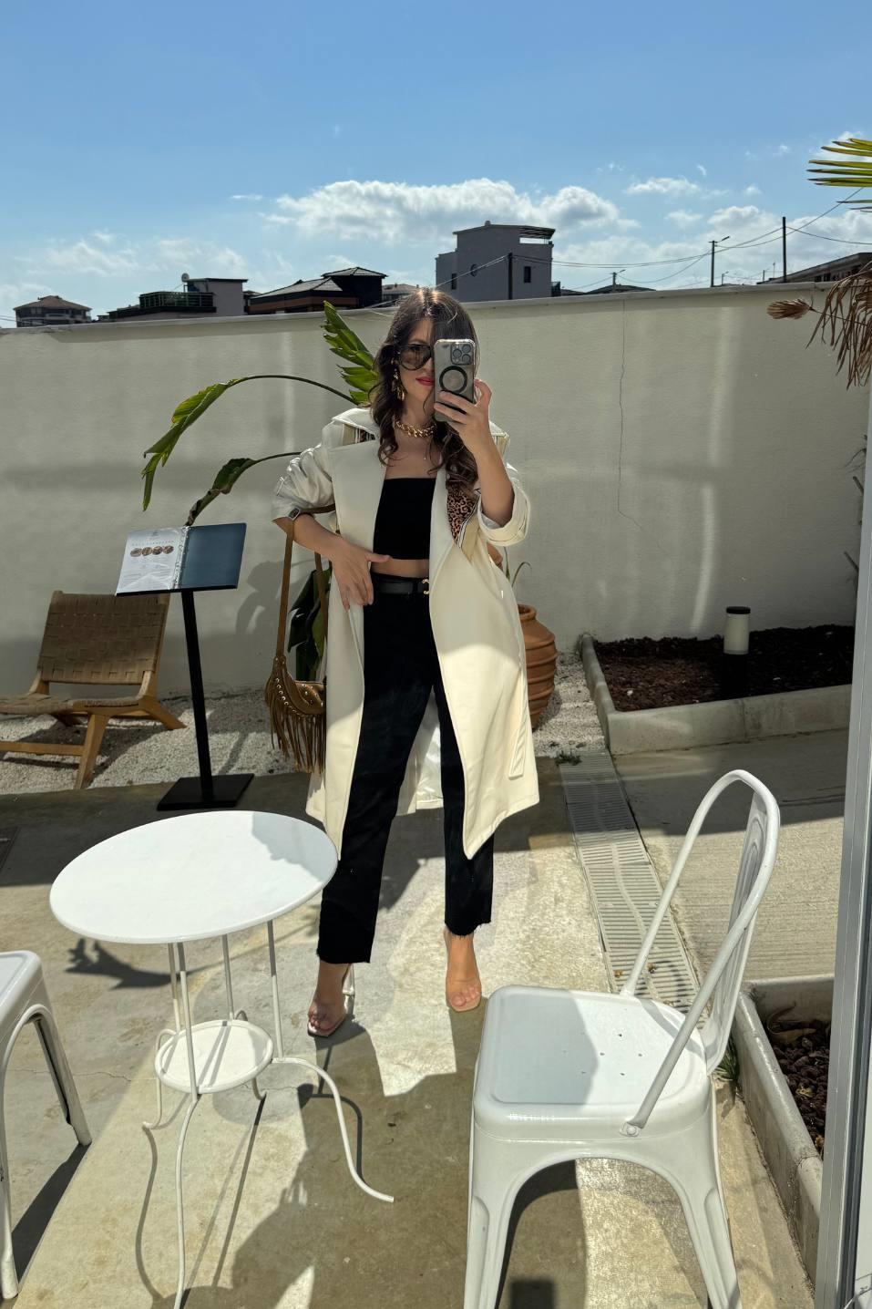 Midnight Luxe Deri Trençkot Beyaz