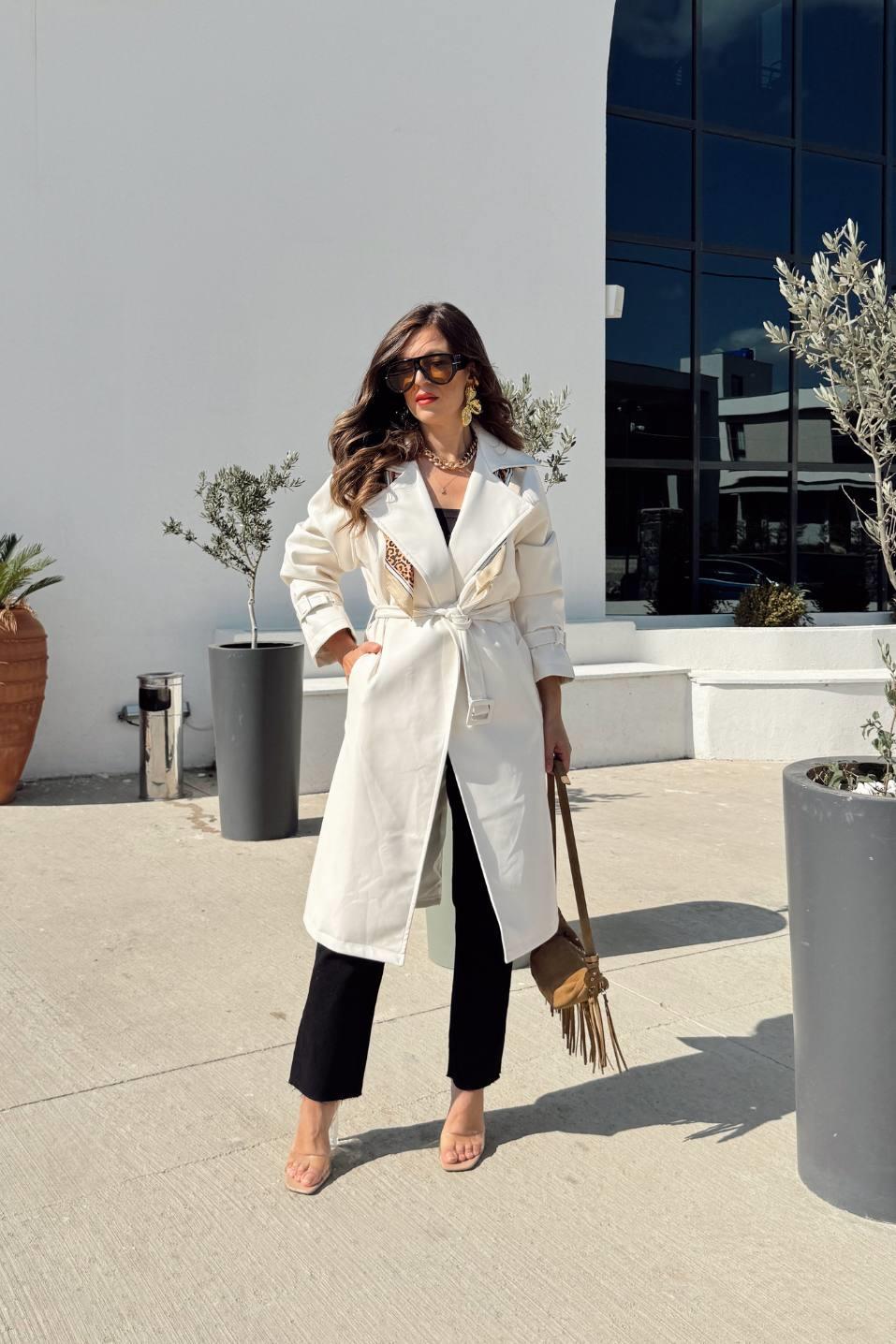 Midnight Luxe Deri Trençkot Beyaz