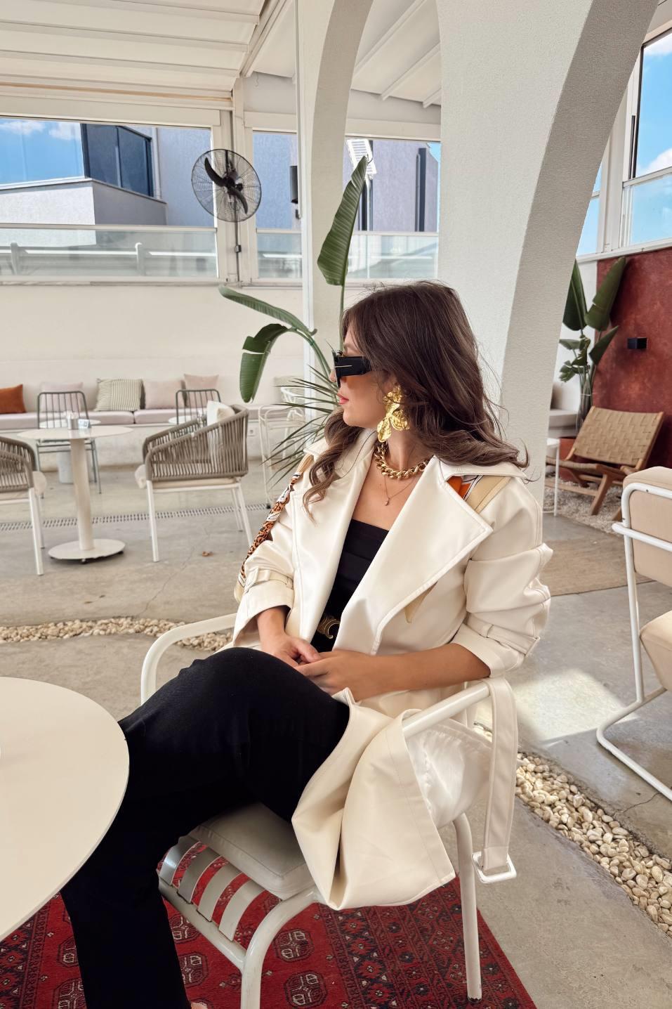 Midnight Luxe Deri Trençkot Beyaz