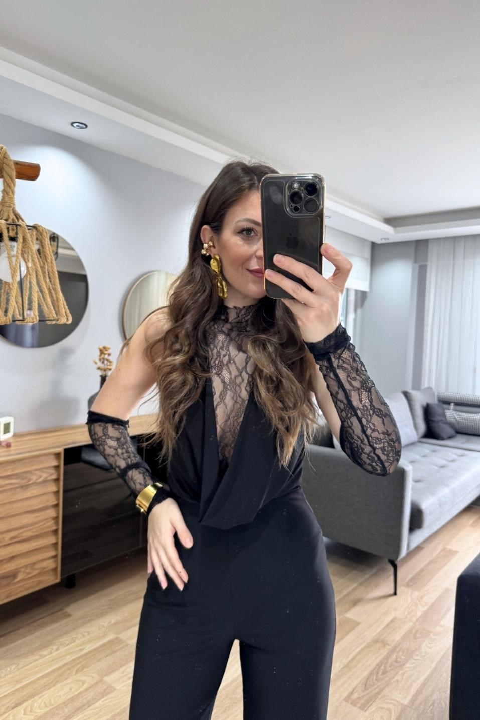 Serane Dantel Detay Tulum Siyah
