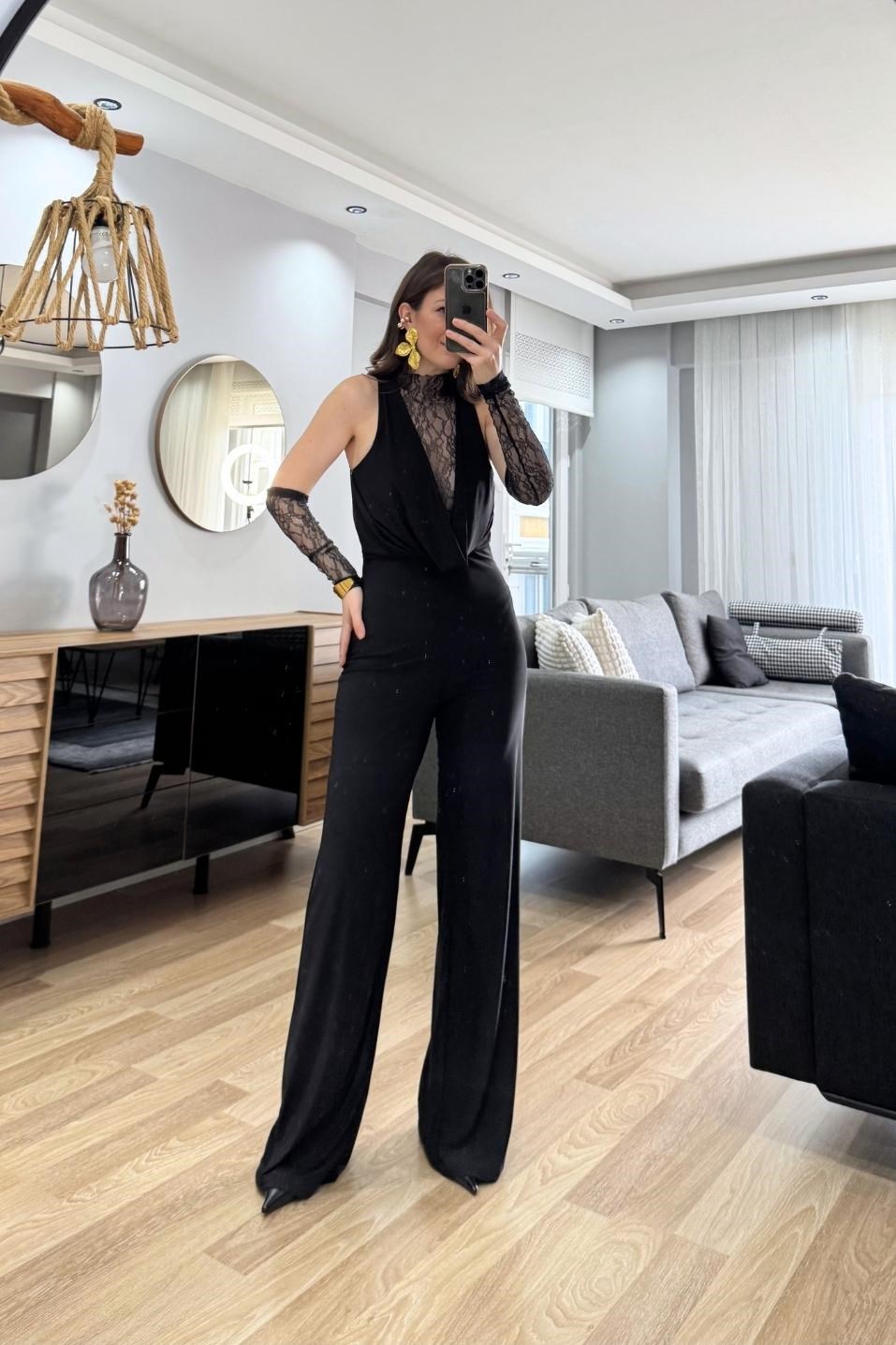 Serane Dantel Detay Tulum Siyah