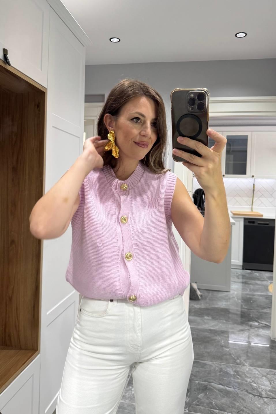 Golden Touch Knit Yelek Pembe