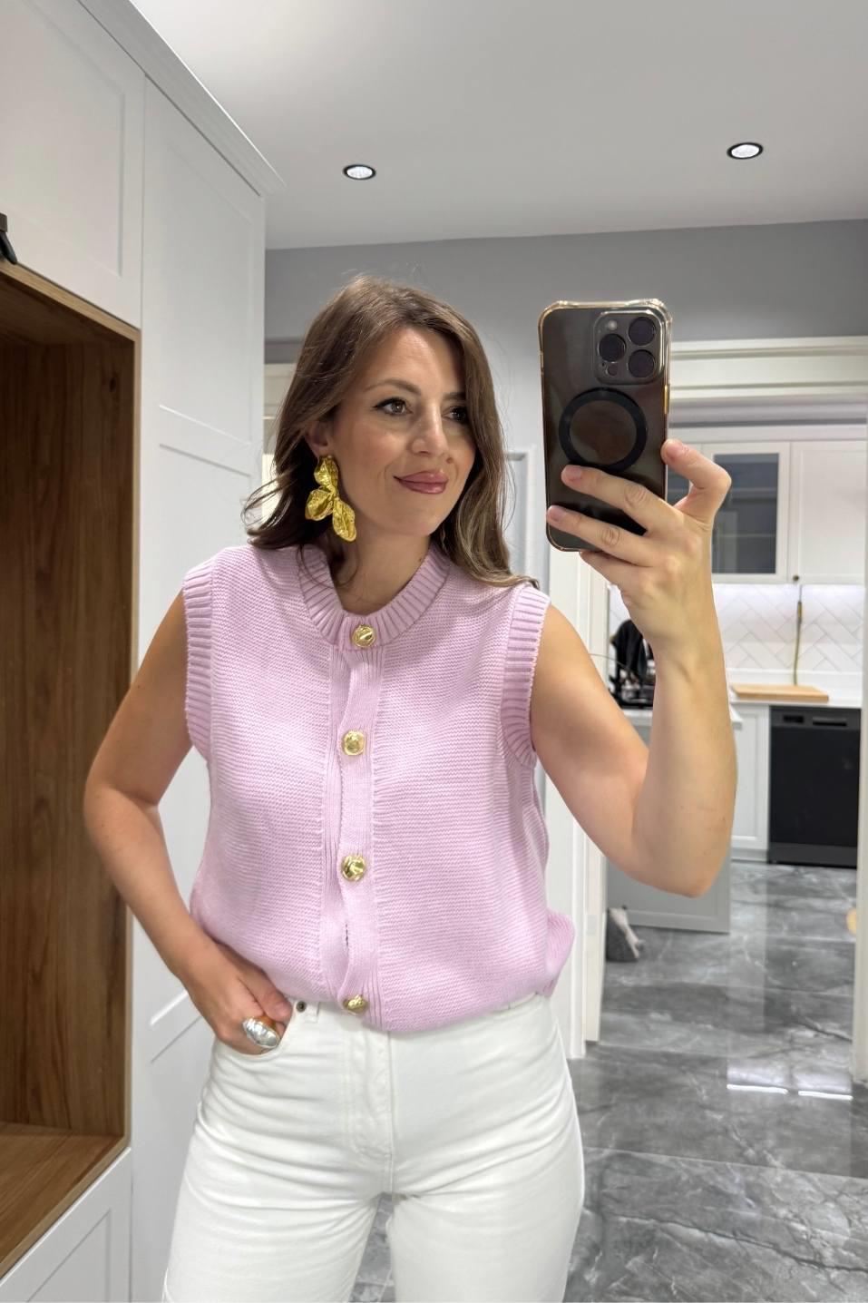 Golden Touch Knit Yelek Pembe