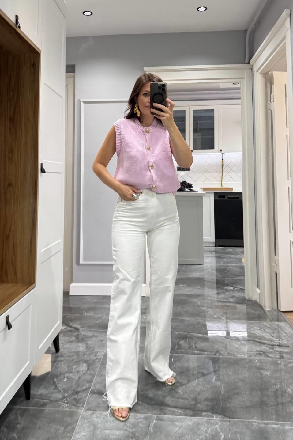 Golden Touch Knit Yelek Pembe