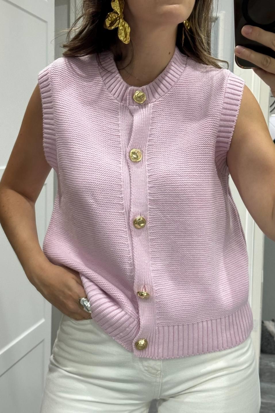 Golden Touch Knit Yelek Pembe