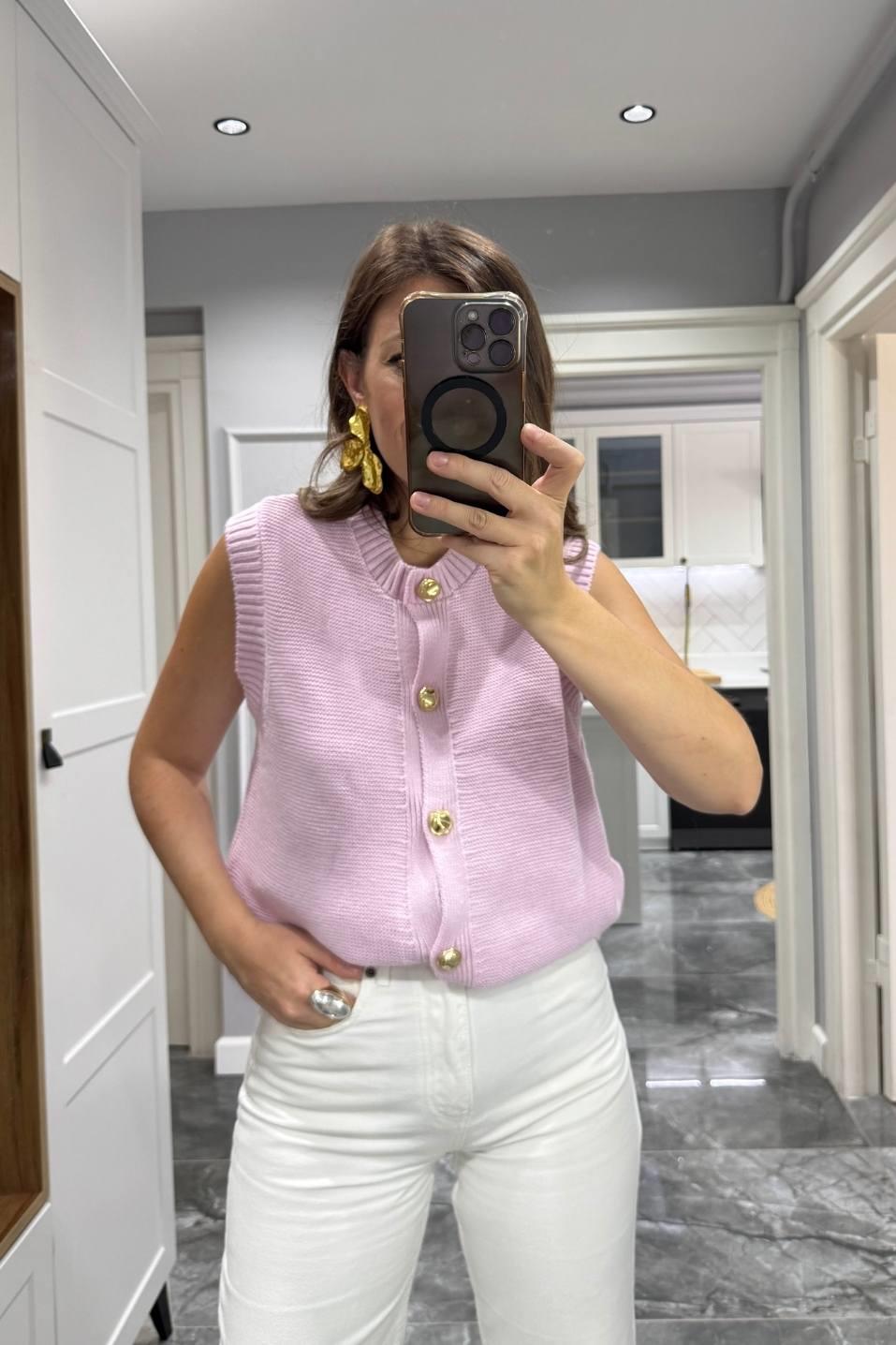 Golden Touch Knit Yelek Pembe