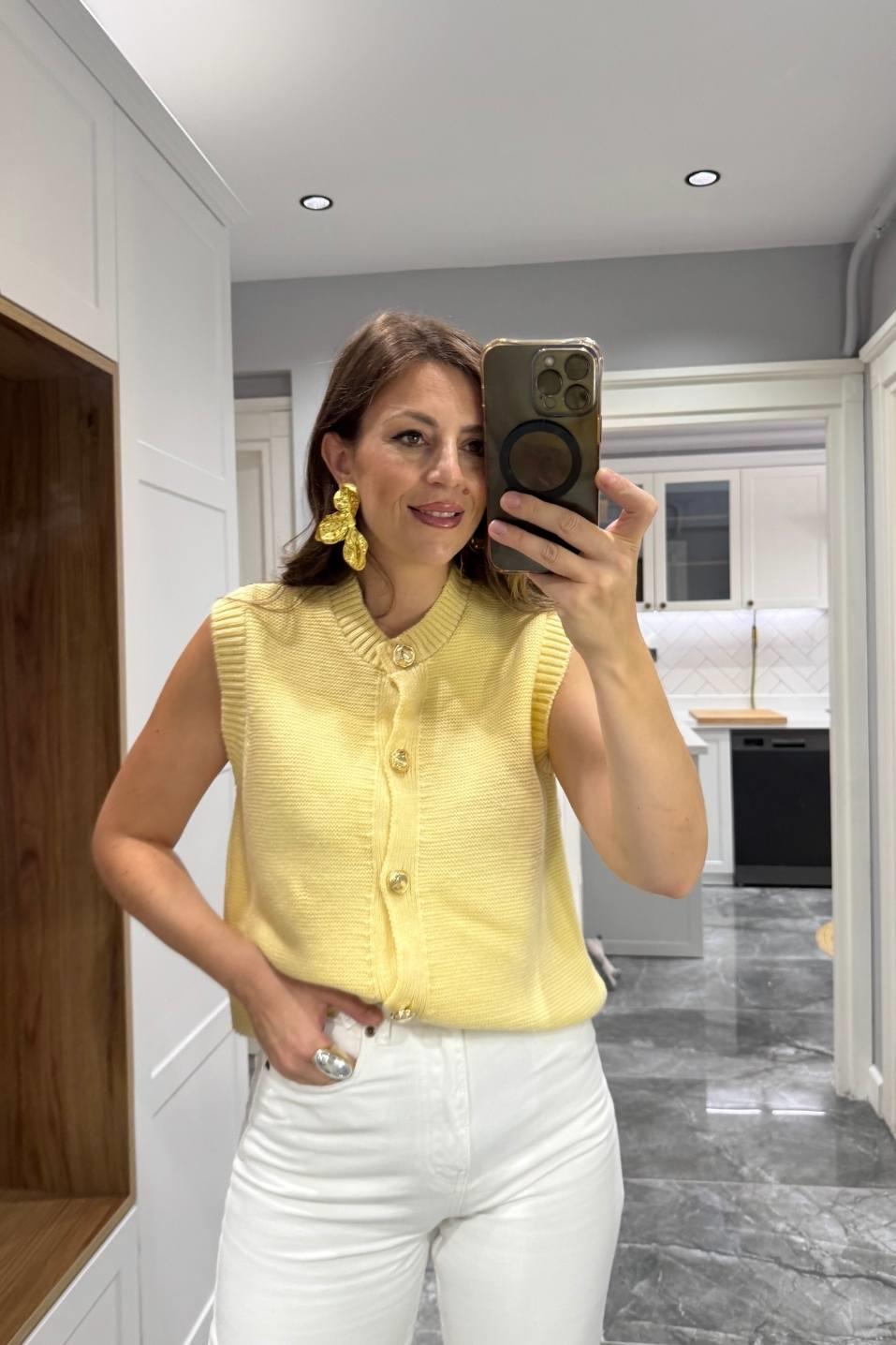 Golden Touch Knit Yelek Sarı