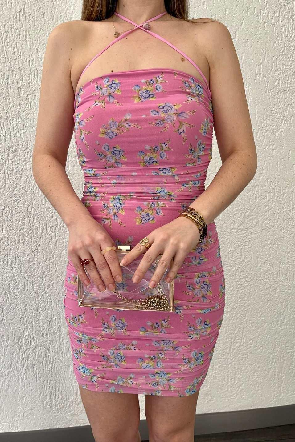Günlük ElbiseBüzgülü Mini Elbise Pembe