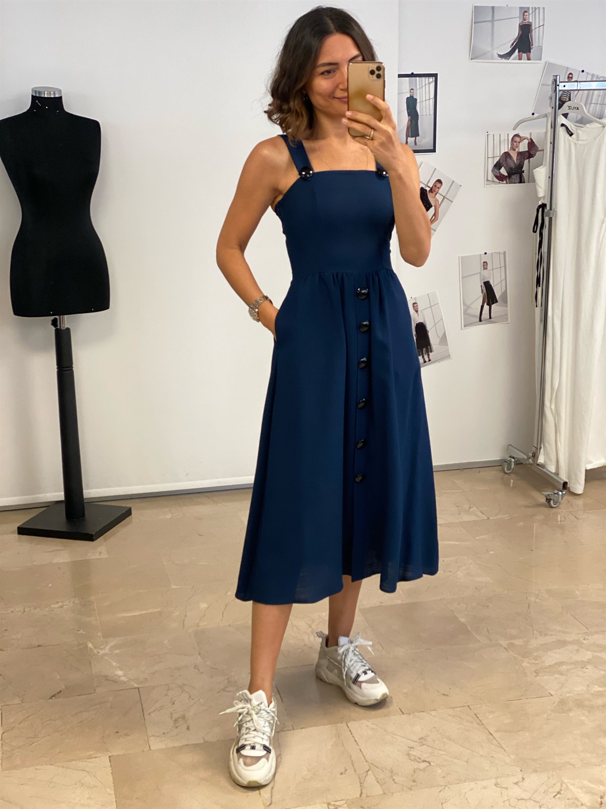 Askılı Düğmeli Elbise - Atelier Aliz