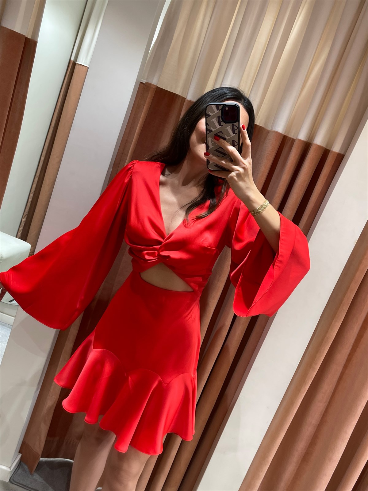 Bel Dekolteli Krep Elbise Kırmızı - Atelier Aliz