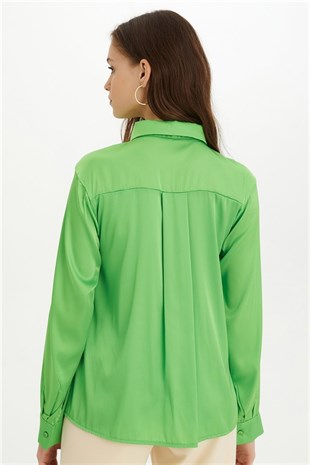 Sherin Kadın Yeşil Uzun Kollu Saten Gömlek SWG4418YE