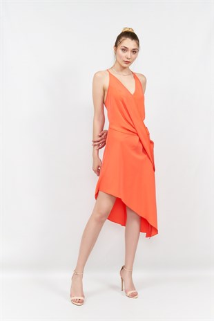 Ejja Design -  Asimetrik Kobe Elbise Turuncu