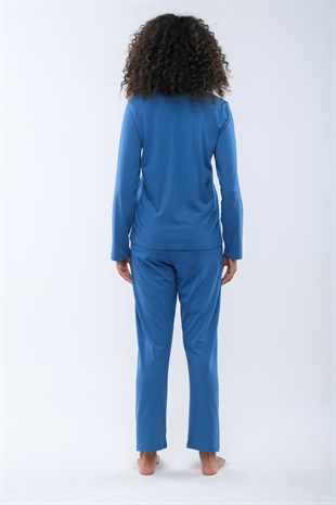 Blue Space Düğmeli Kadın Pijama Takımı MAVİ