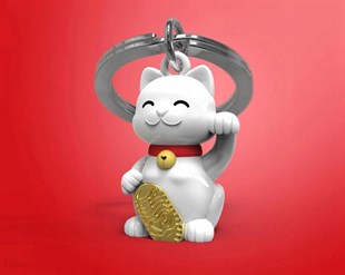 Metalmorphose - Şanslı Kedi Anahtarlık - Beyaz - Dore