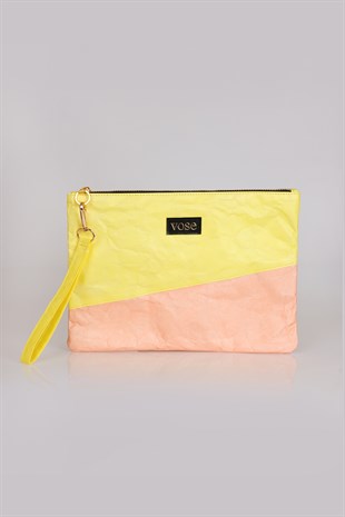 Vose Çevre Dostu ve Dayanıklı Clutch Çanta | Sarı – Somon