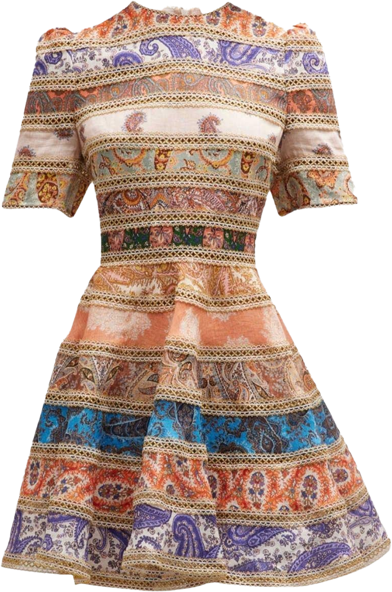 Patchwork Desenli Kısa Kollu Premium Mini Elbise