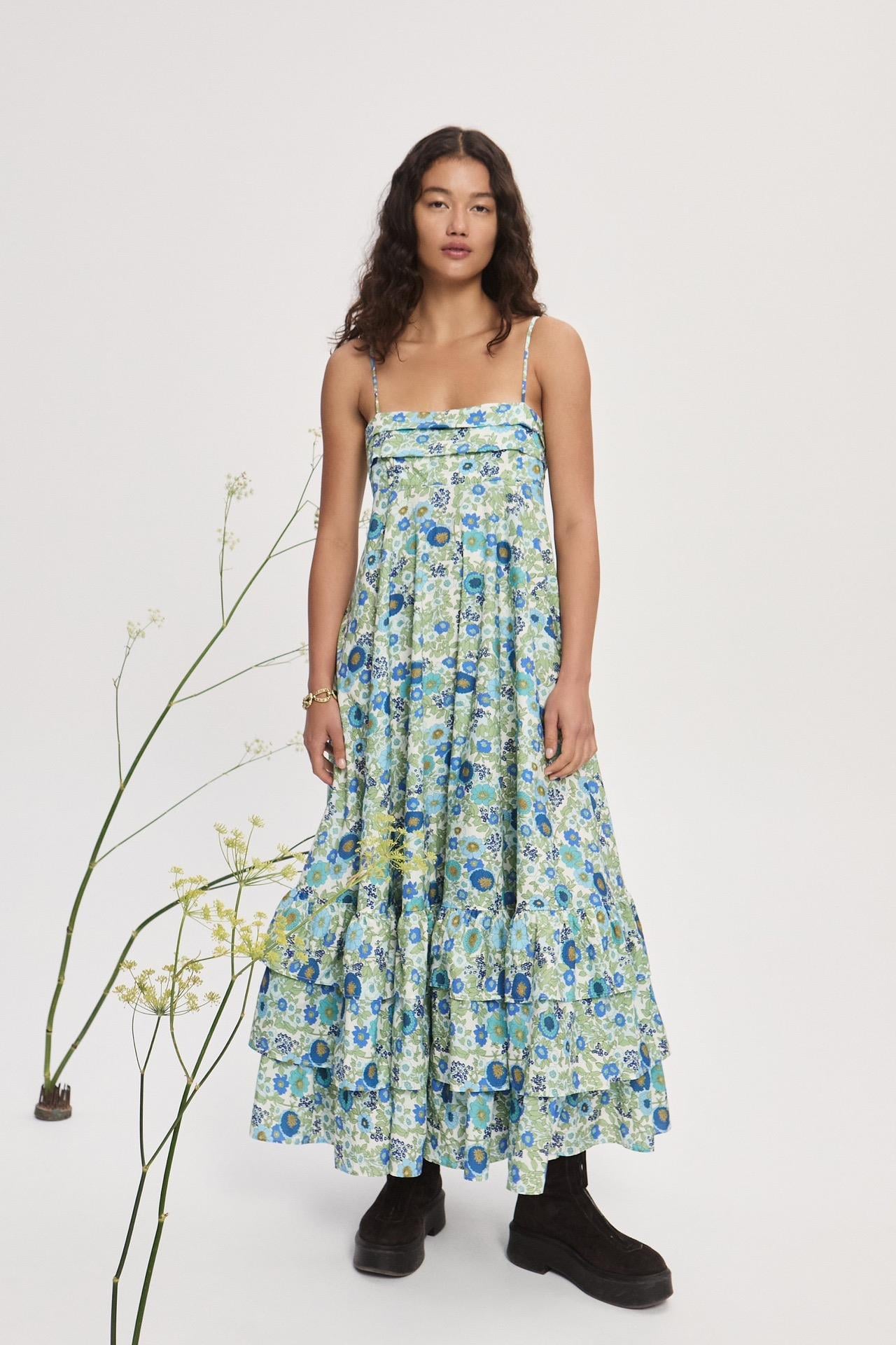 Askılı Desenli Premium Maksi Elbise