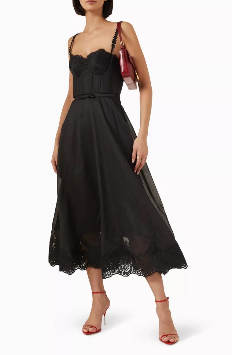 İp Askılı Kuplu Siyah Premium Midi Elbise