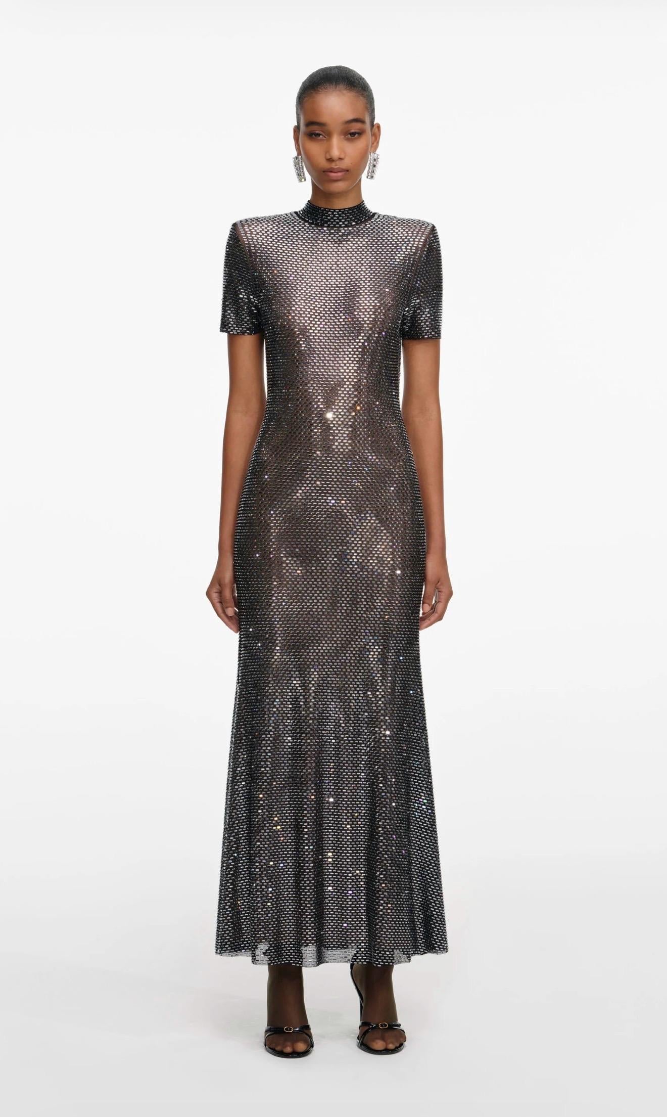 Kristal Taşlı Premium Midi Silver Elbise